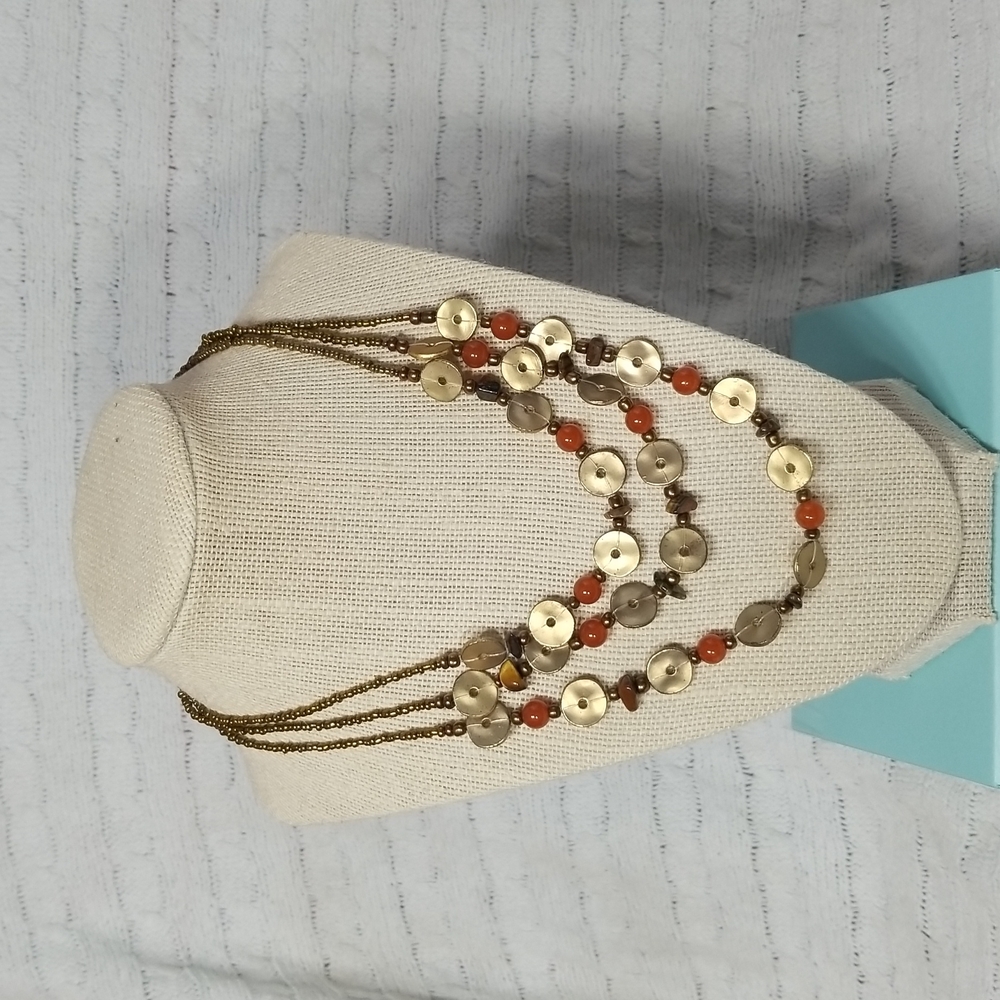 Necklace Multi Strand Cooper,  Pewter,  Orange Shinny